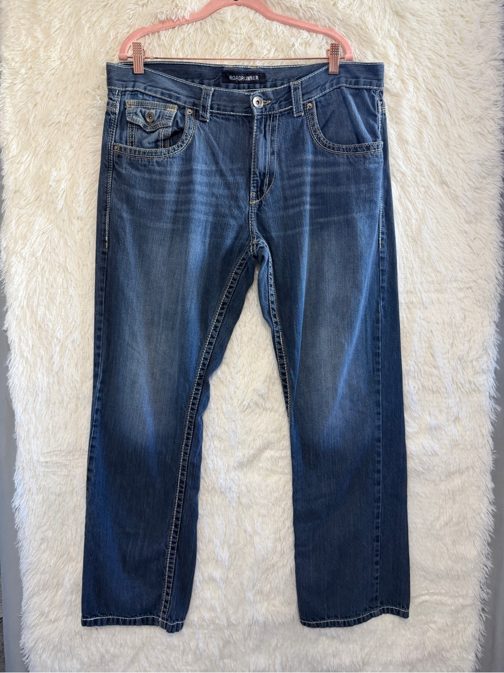 Roadrunner Mens Straight Leg Jeans Size 38 Dark Blue Wash Denim Western READ